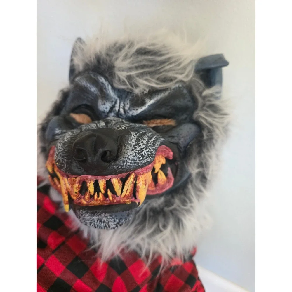 Hungry Howler Werewolf Costume Kids Medium Red Black Plaid 4 Pc‎ Set Mask Shirt